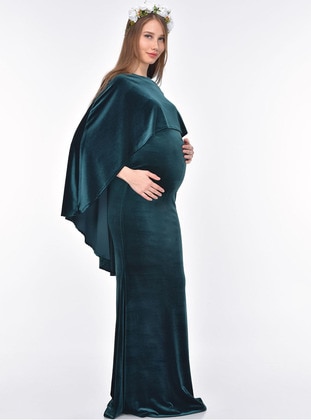 Crew neck - Navy Blue - Maternity Evening Dress - Moda Labio