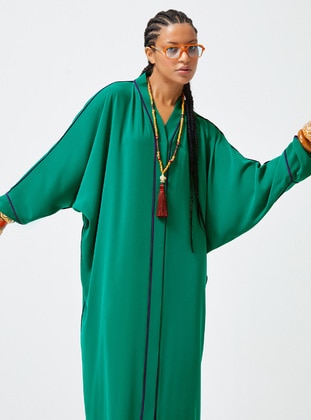 Green - Unlined - V neck Collar - Abaya - Nuum Design