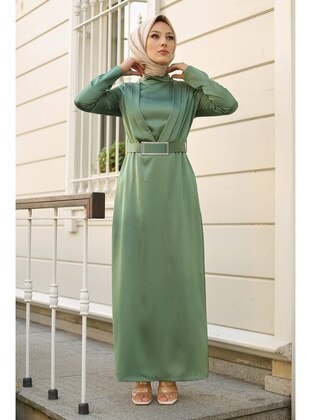 Green - Unlined - Modest Evening Dress - İmaj Butik