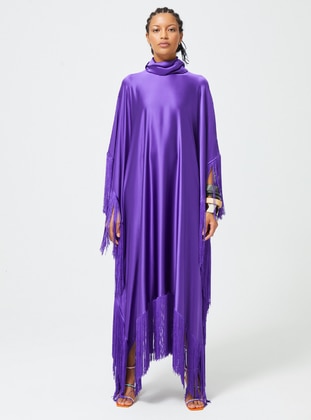 Satin Dress Fringed Purple