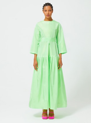 Green - V neck Collar - Unlined - Modest Dress - Nuum Design