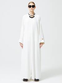 Abaya White With Epaulette Sleeve Button Detail