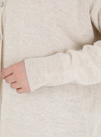 Beige - Button Collar - Plus Size Knit Cardigan