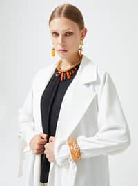 White - Unlined - V neck Collar - Abaya