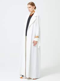 White - Unlined - V neck Collar - Abaya