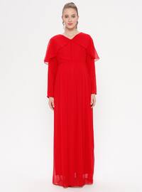 Chiffon - V neck Collar - Red - Maternity Evening Dress