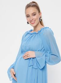 Cotton - - Crew neck - Baby Blue - Maternity Evening Dress
