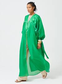 Green - Unlined - V neck Collar - Abaya