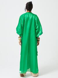 Green - Unlined - V neck Collar - Abaya