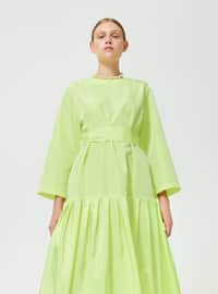 Yellow - Crew neck - Fully Lined - Modest Dress