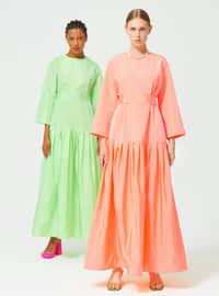 Neon Orange - Crew neck - Fully Lined - Modest Dress