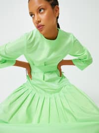 Green - V neck Collar - Unlined - Modest Dress