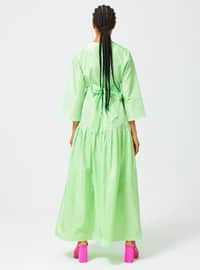 Green - V neck Collar - Unlined - Modest Dress