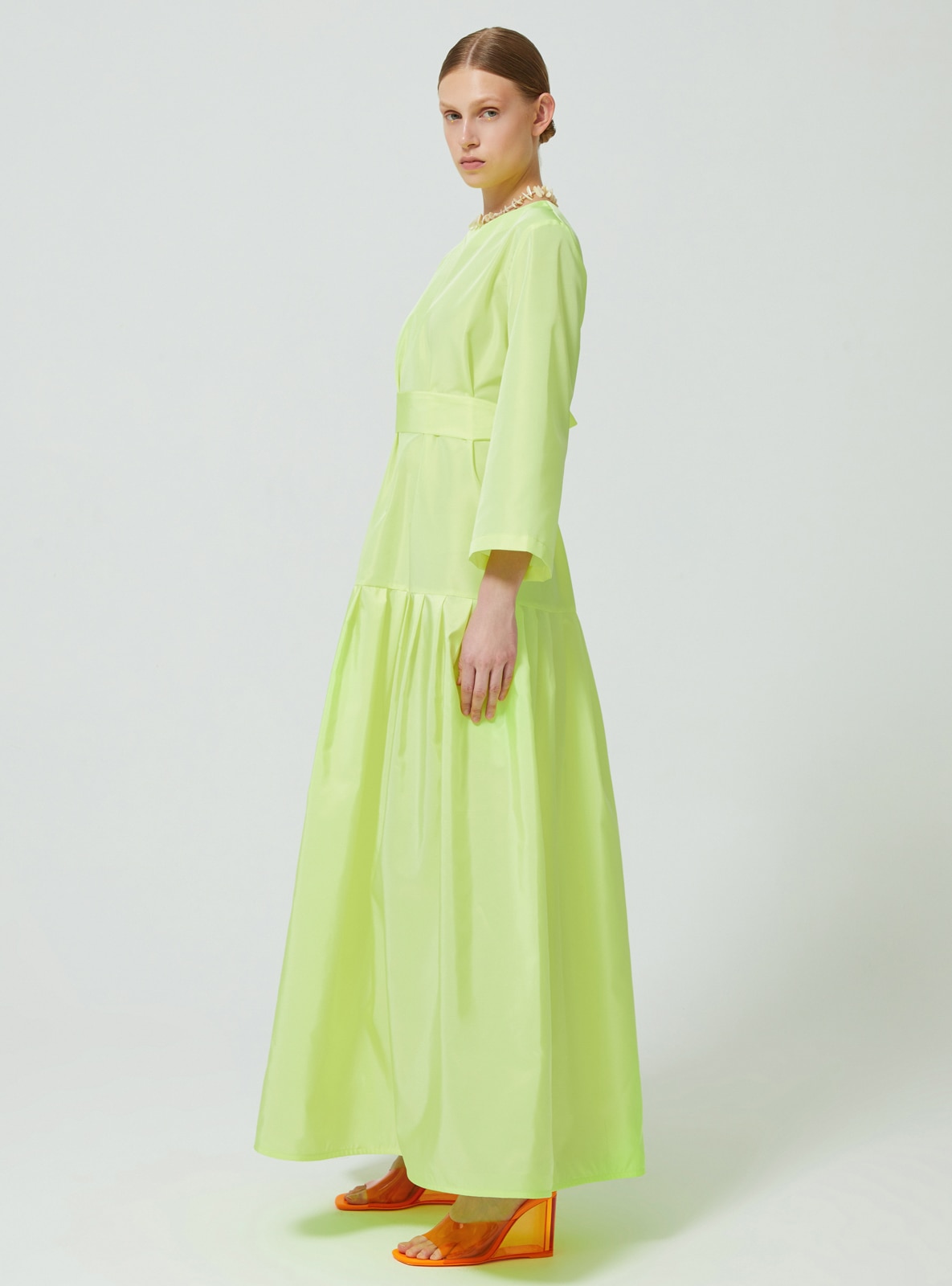 Yellow - Crew neck - Fully Lined - Modest Dress