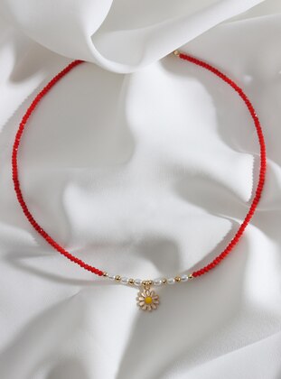 Gold - Red - Necklace - Batı Accessories