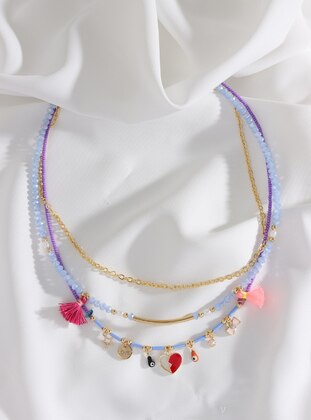 Gold - Purple - Necklace - Batı Accessories