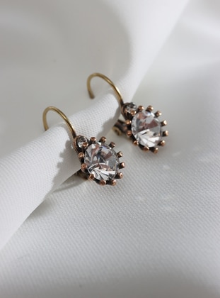 White - Gold Color - Earring - Batı Accessories