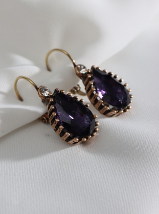 Gold - Purple - Earring - Batı Accessories