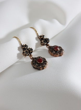 Gold - Red - Earring - Batı Accessories