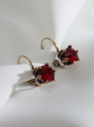 Gold - Red - Earring - Batı Accessories