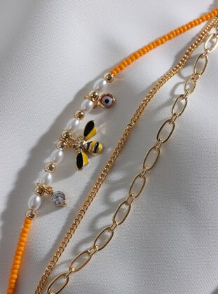 Gold - Orange - Bracelet - Batı Accessories