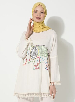 Embroidery Detailed Sile Cloth Tunic Cream-Beige