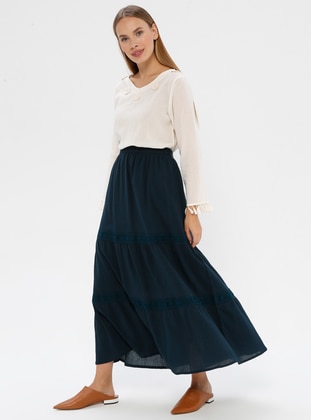 Sile Cloth Lace Detailed Skirt Petrol Blue