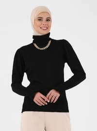 Frill Detailed Turtleneck Sweater Black