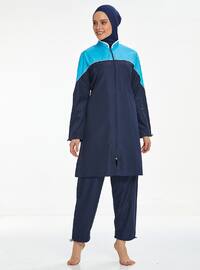 Dark Navy Blue - Multi - Fully Lined - Full Coverage Swimsuit Burkini