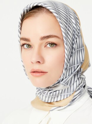 Gray - Printed - Scarf - IMANNOOR