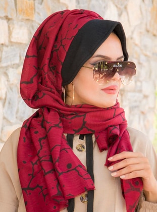 Burgundy Black Printed Hat And Shawl Multicolor Instant Scarf