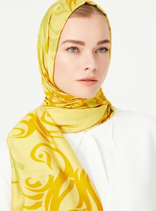 Yellow - Printed - Shawl - IMANNOOR