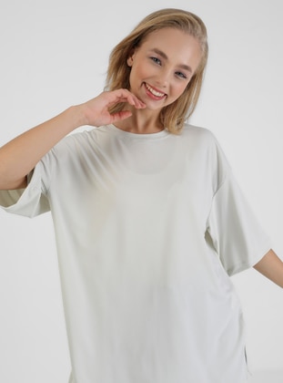 Half Sleeve Basic Draped T Shirt Vanilla