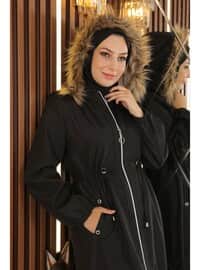 Zippered Lace-Up Coat Black