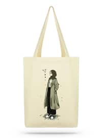 Package Bird And Girl Canvas Fabric Tote Bag Cream-Beige