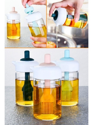 2 Function Oil Sauce Dispenser Glass Oil Sauce Jar Oil Pourer With Silicone Brush