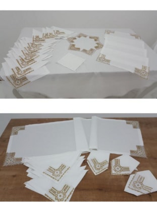 Finezza Batik Gold Lace Cotton Fabric White Kitchen Set 17 Piece - 997