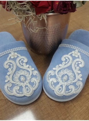 Cotton Pearl Applique Blue Slippers 38 40 Size 580