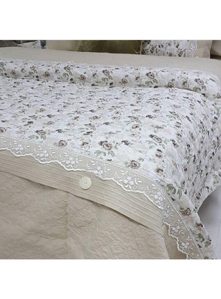 Cotton Printed Fabric Cream-Beige / Beige Bedspread Set Double 6 Piece 913