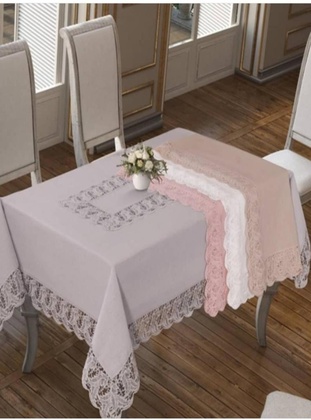 Finezza Delicate Luxurious Lace Linen Fabric Gray Tablecloth Rectangle 160X230 Cm