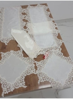 Violetta Luxury Lace Ottoman Silk Fabric Cream-Beige Living Room Set 5 Pieces