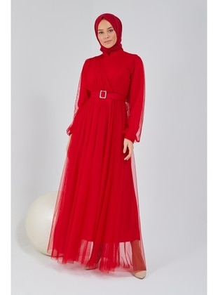 Red - Modest Evening Dress - Meqlife
