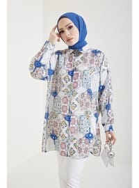 Patterned Hijab Shirt Indigo
