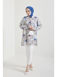 Patterned Hijab Shirt Indigo
