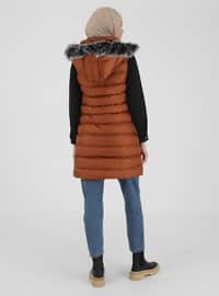 Puffer Vest With Faux Fur Detailed Hat Terra-Cotta