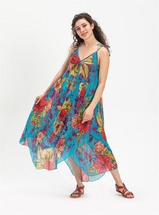 Fully Lined - Turquoise - Beach Dress - ELİŞ ŞİLE BEZİ