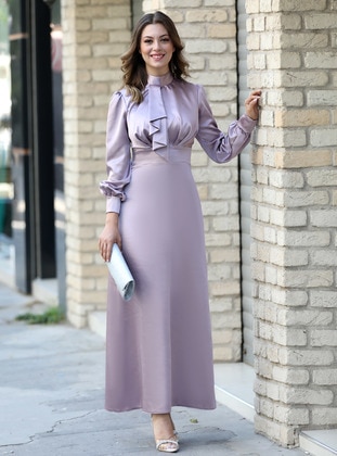 Lilac - Fully Lined - Crew neck - Modest Evening Dress - SEMRA AYDIN