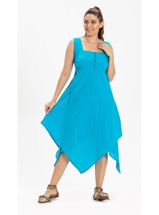 Turquoise - Sweatheart Neckline - Modest Dress - ELİŞ ŞİLE BEZİ