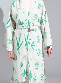 Cream - Green - Floral - Unlined - V neck Collar - Suit