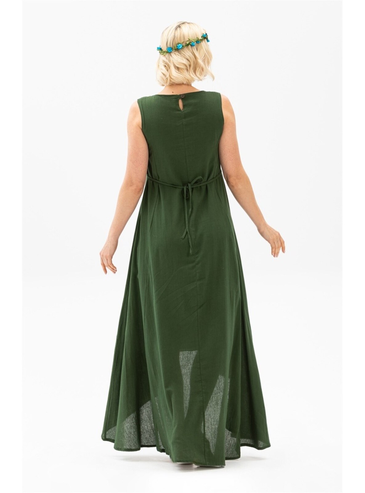Green - Crew neck - Modest Dress